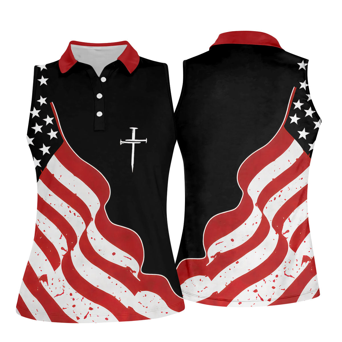 Faith Cross America 250th Anniversary 4th Of July Shirt, Patriotic Black Golf Shirt For Women