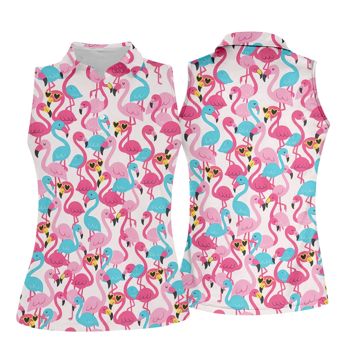 Cute Pink Flamingo Pattern Golf Polo Shirt, Womens Golf Polo, Golf Shirts For Women