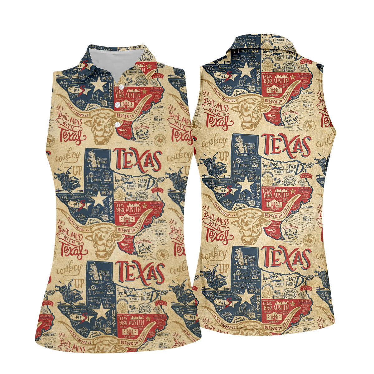 Don't Mess With Texas Western Theme Old West Women Golf Top, Ladies Golf Shirts, Golf Shirt For Women