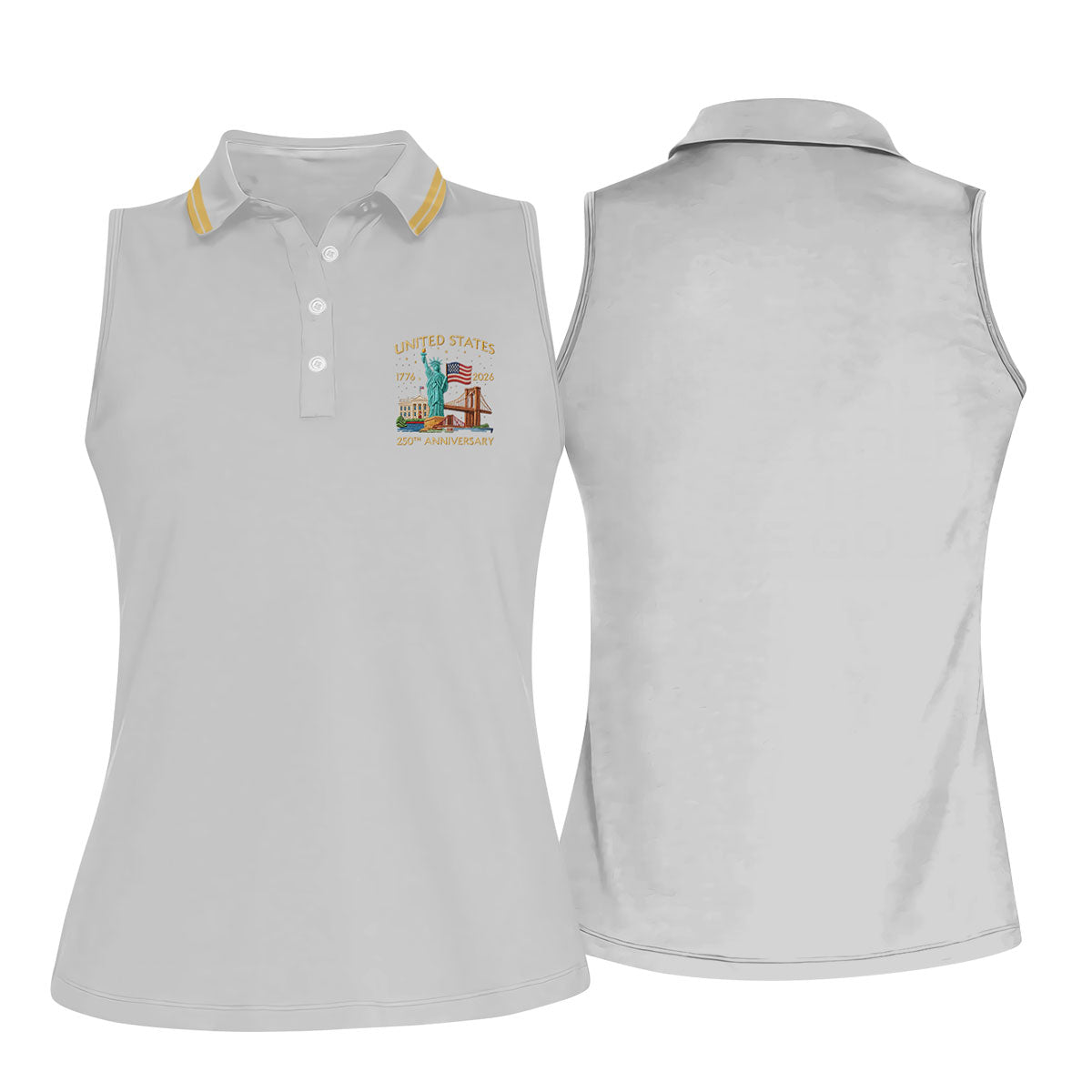 American Symbols Grey Patriotic Golf Shirt, US 250 Years 4th Of July Golf Shirt For Women