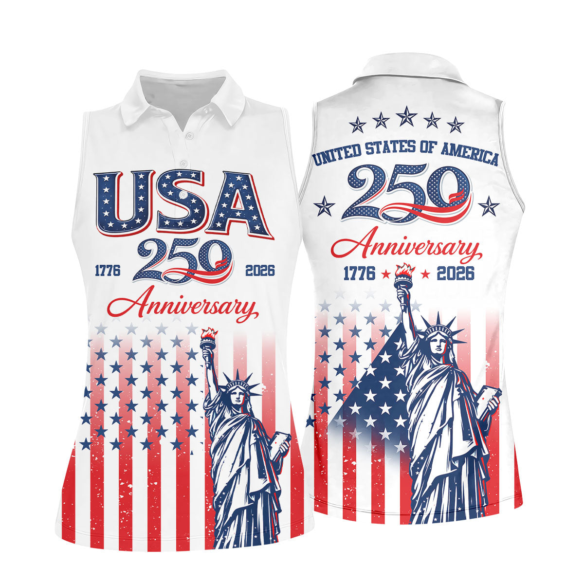 250 Anniversary Statue Of Liberty US Flag Golf Shirt, Patriotic 4th Of July Golf Shirt For Women