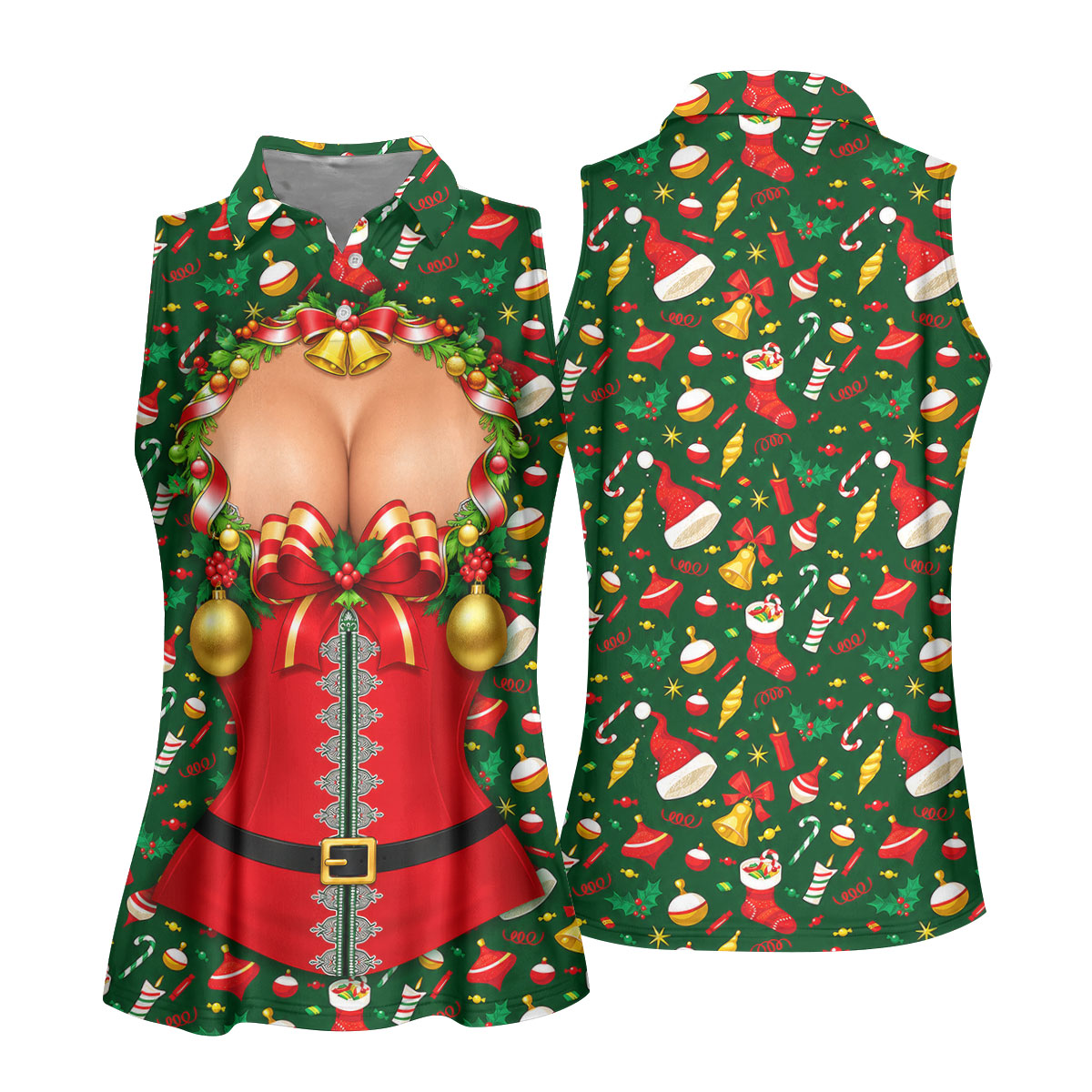 Festive Christmas Corset Bow Golf Polo Shirt, Christmas Golf Shirt, Women’s Golf Apparel