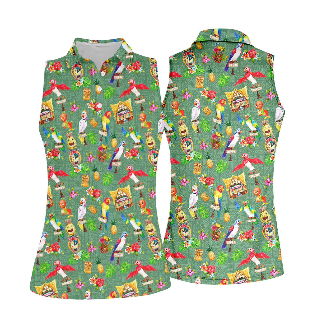 Tropical Tiki Parrot Island Hawaiian Golf Polo Shirt, Women's Golf Polo, Performance Golf Shirt