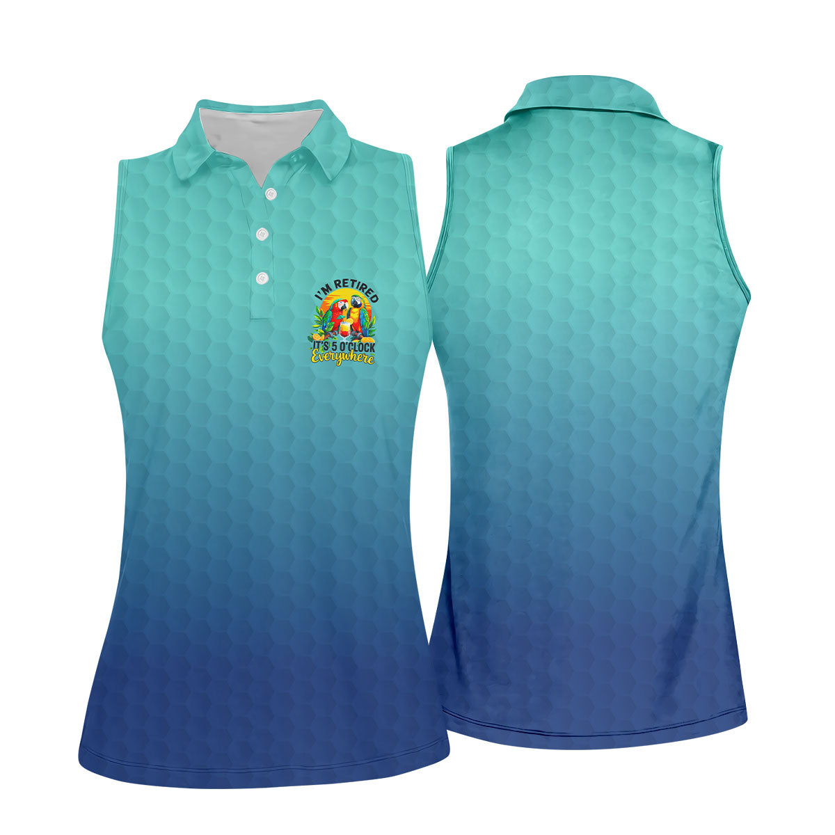 Blue Tropical Parrot Retirement Golf Polo Shirt, Golf Tops For Women, Ladies Golf Top