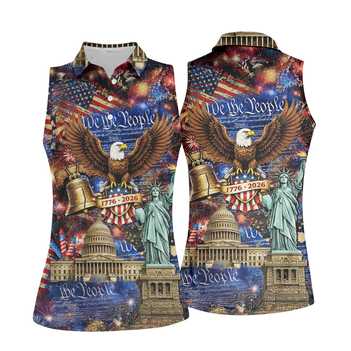 We The People Festive Celebration US Flag Golf Shirt, 250 Years 4th Of July Golf Shirt For Women