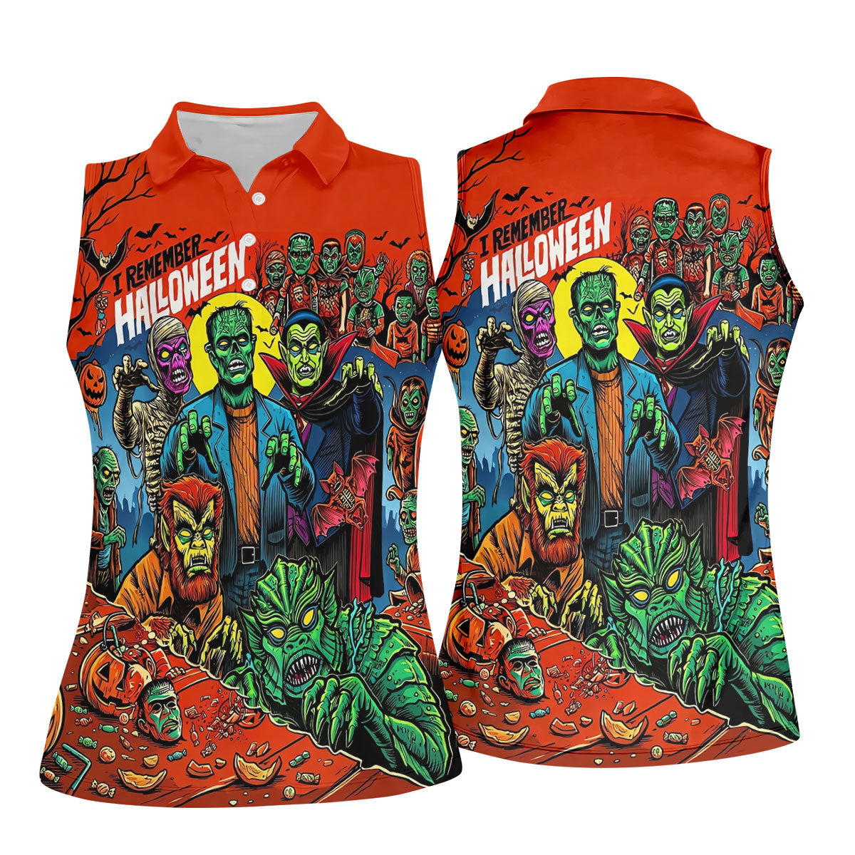I Remember Halloween Classic Monster Golf Polo Shirt, Women's Golf Polo, Ladies Golf Shirts