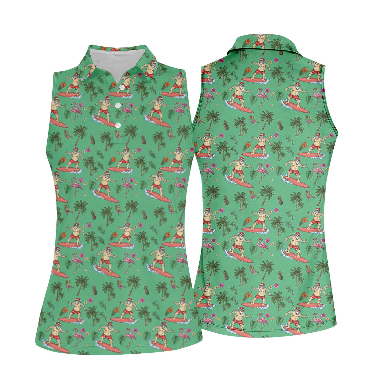 Santa Flamingo Tropical Golf Shirt, Christmas Golf Shirt, Women’s Golf Apparel