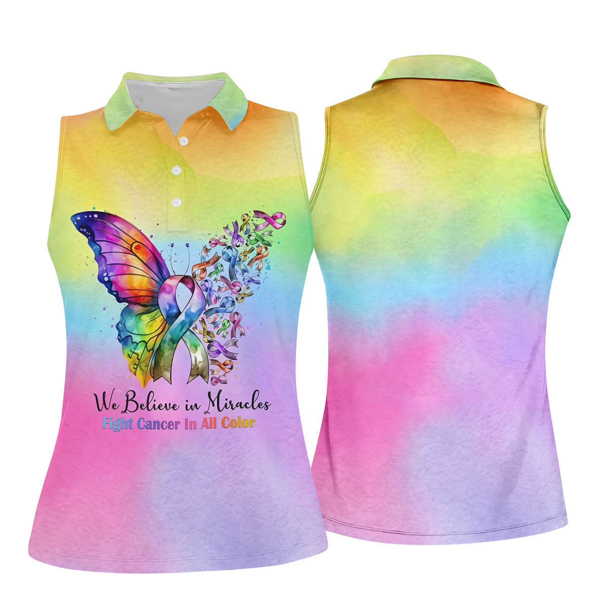 We Believe In Miracles Butterfly Cancer Polo Shirt, Golf Polo For Women, Ladies Golf Top