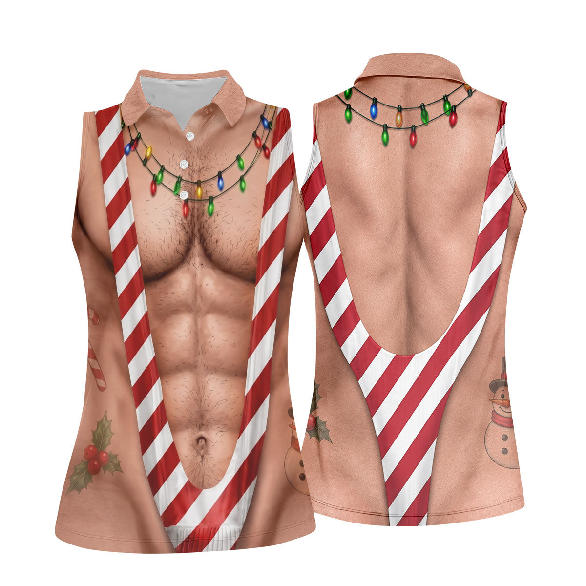 Funny Christmas Candy Cane Suspenders Polo Shirt, Women's Golf Tops, Ladies Golf Shirts