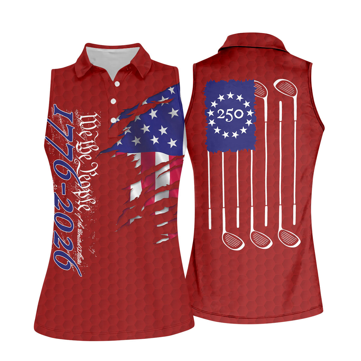 We The People Distressed American Flag Red Golf Shirt, 4th Of July Golf Shirt For Women