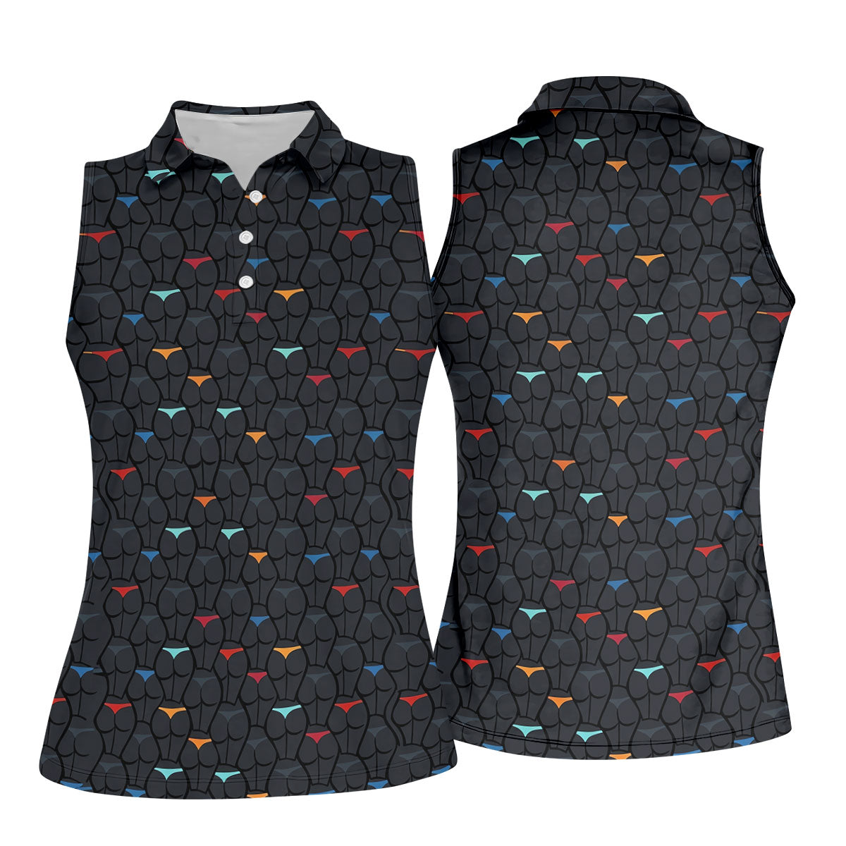 Funny Colorful Panty Butt Pattern Golf Polo Shirt, Women's Golf Polo, Golf Shirts For Women