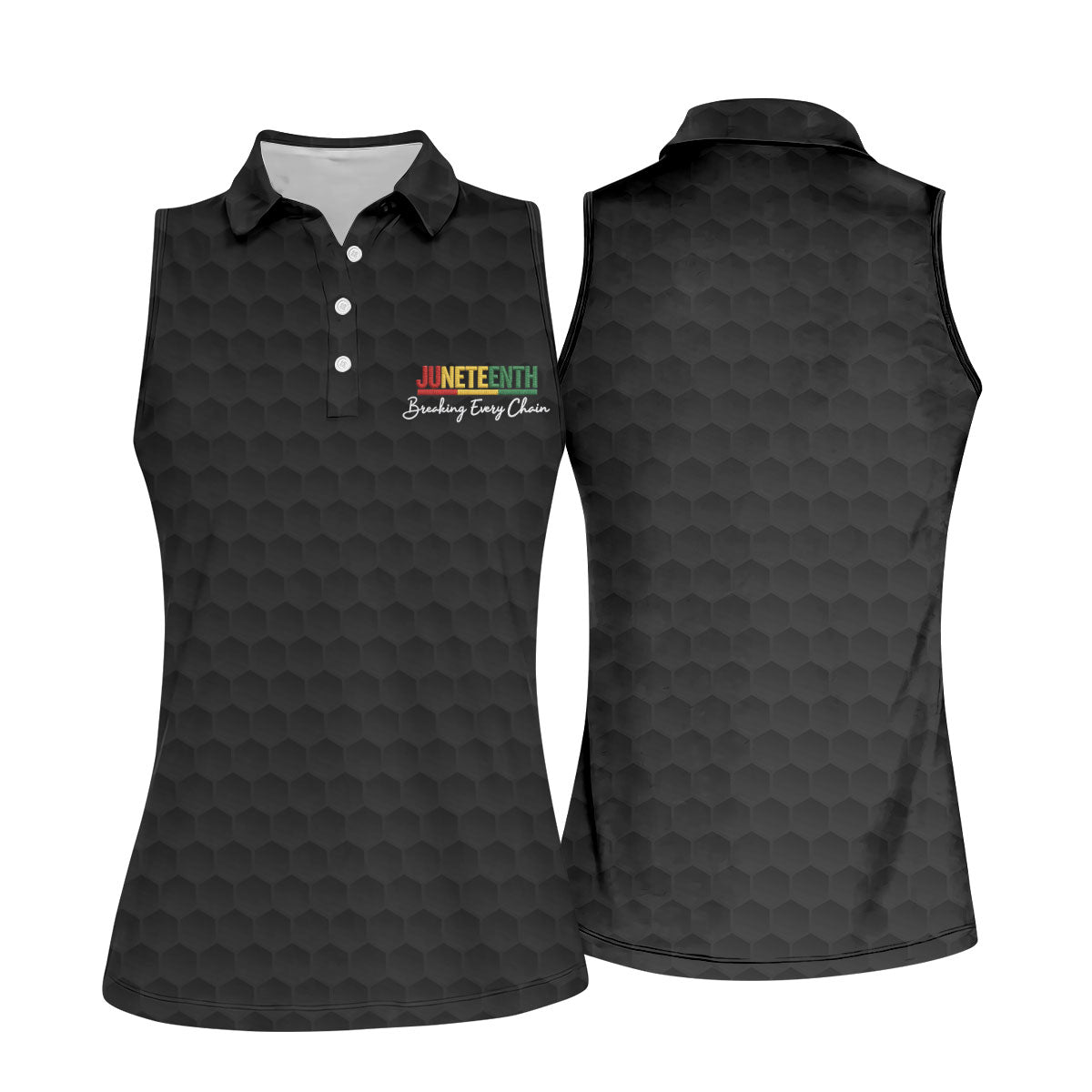 Juneteenth Breaking Every Chain Golf Ball Pattern Ladies Golf Tops, Black Heritage Day Golf Shirt For Women