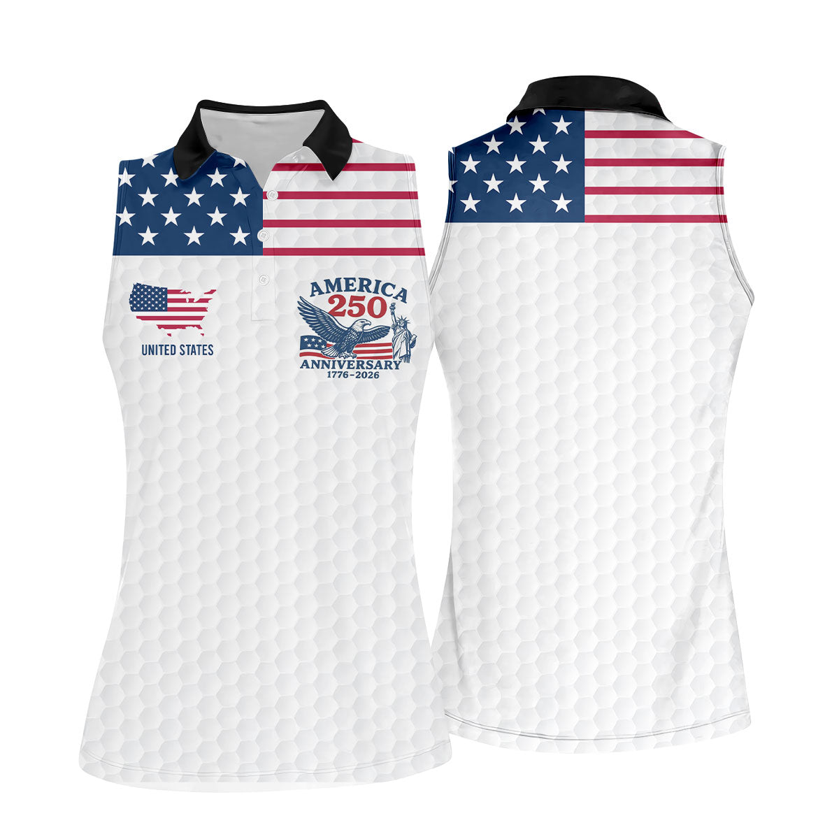 America 250 Anniversary 1776-2026 Golf Ball Pattern Patriotic Golf Shirt, Women's Golf Tops, Ladies Golf Polos