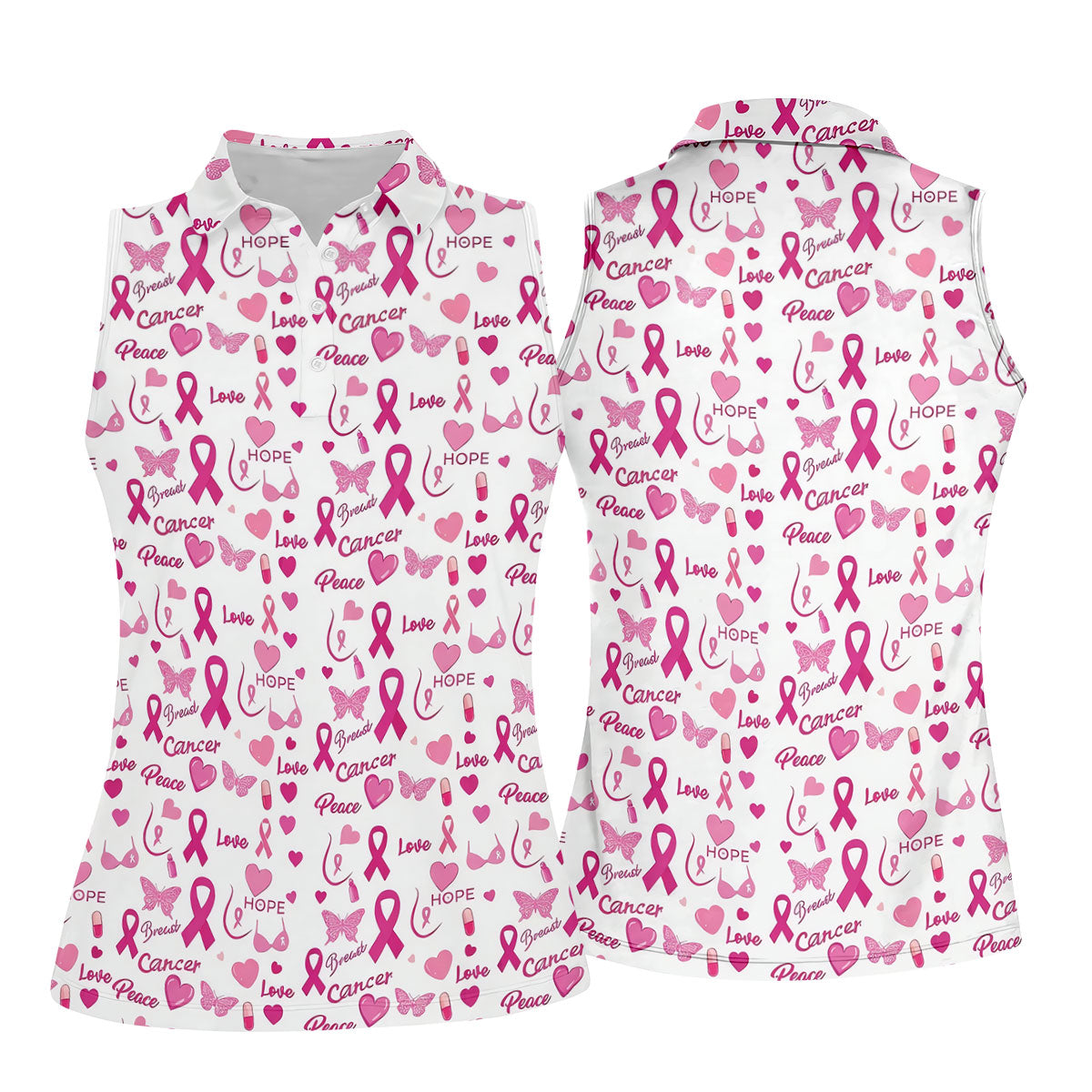 Love Hope Peace Butterfly Breast Cancer Polo Shirt, Ladies Golf Shirt, Women's Golf Tops