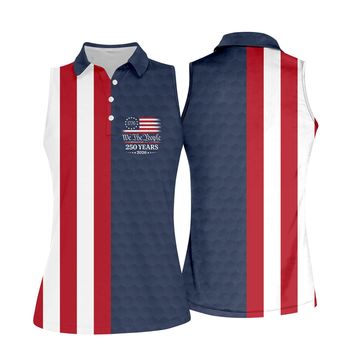 We The People Golf Ball Pattern 250 Years Patriotic 4th Of July US Flag Golf Shirt For Women