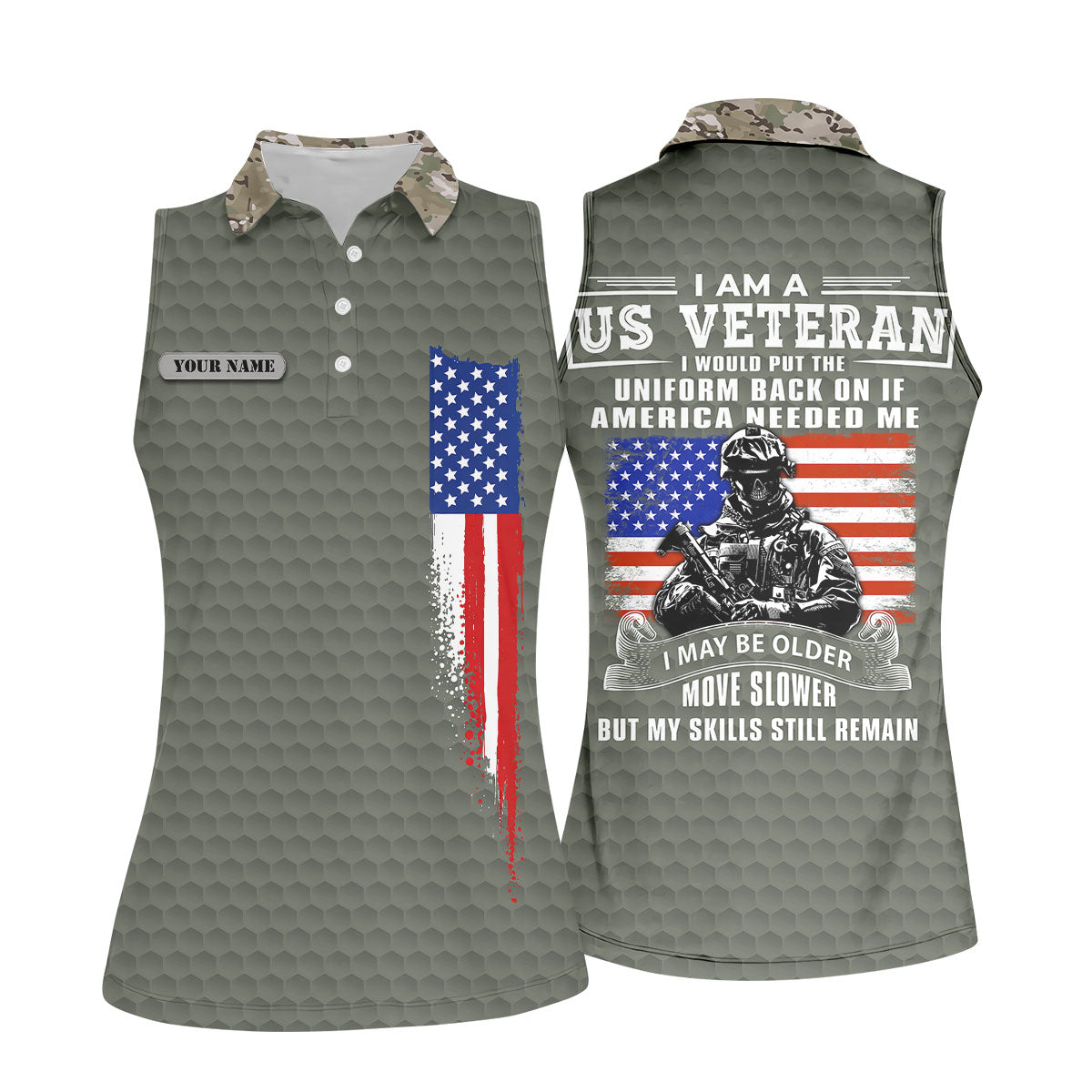 I Am A US Veteran American Flag Camo Golf Shirt, 250 Years 4th Of July Golf Shirt For Women