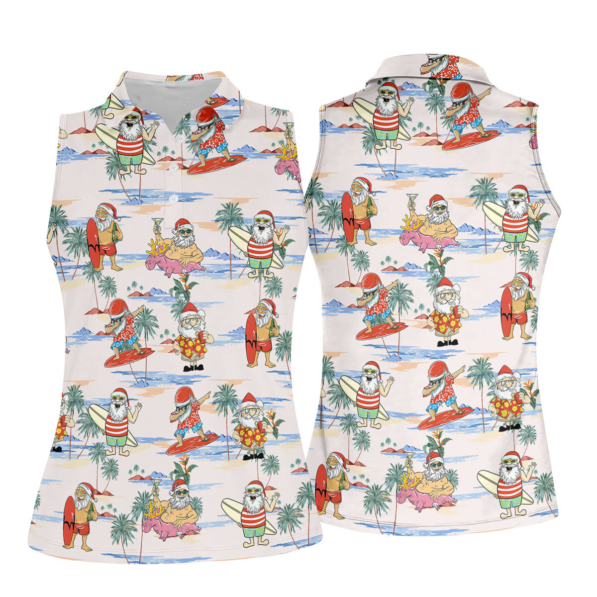 Funny Tropical Santa Christmas Golf Shirt, Women's Golf Tops, Hawaiian Golf Shirt, Printed Golf Shirt