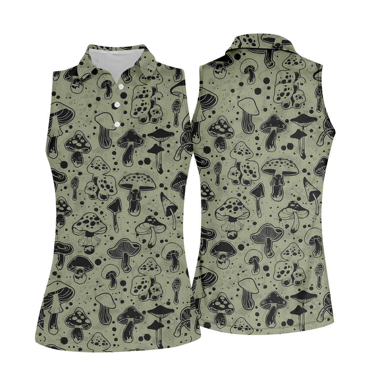 Vintage Mushroom Sketch Pattern Hawaiian Golf Shirt, Printed Golf Shirt, Women’s Golf Apparel