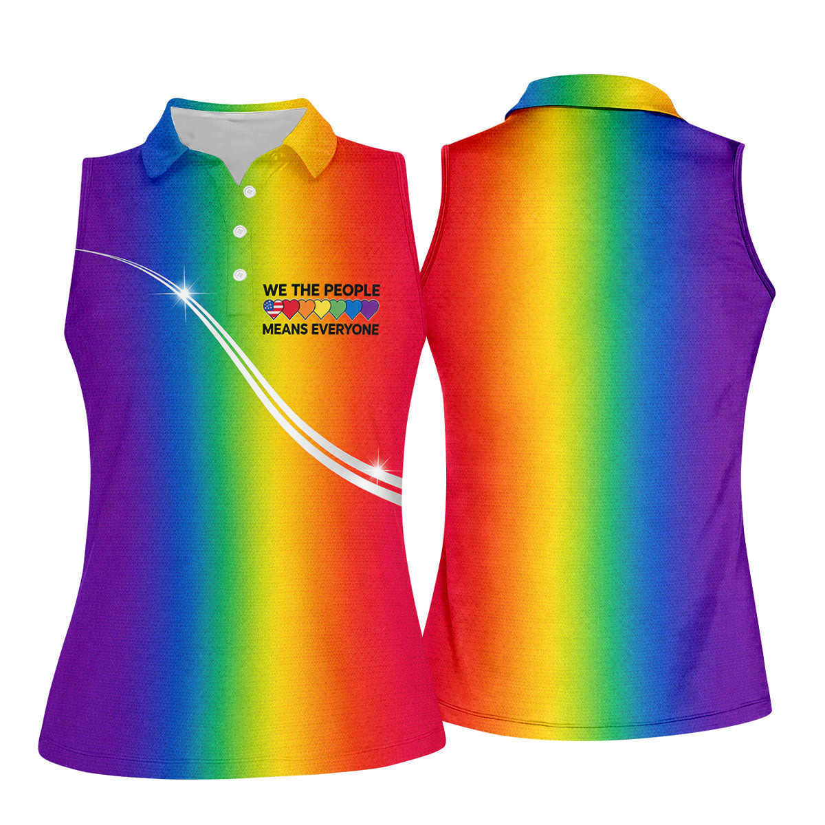 We The People Means Everyone LGBT Rainbow Gradient Ladies Golf Tops, Pride Month Golf Shirt For Women