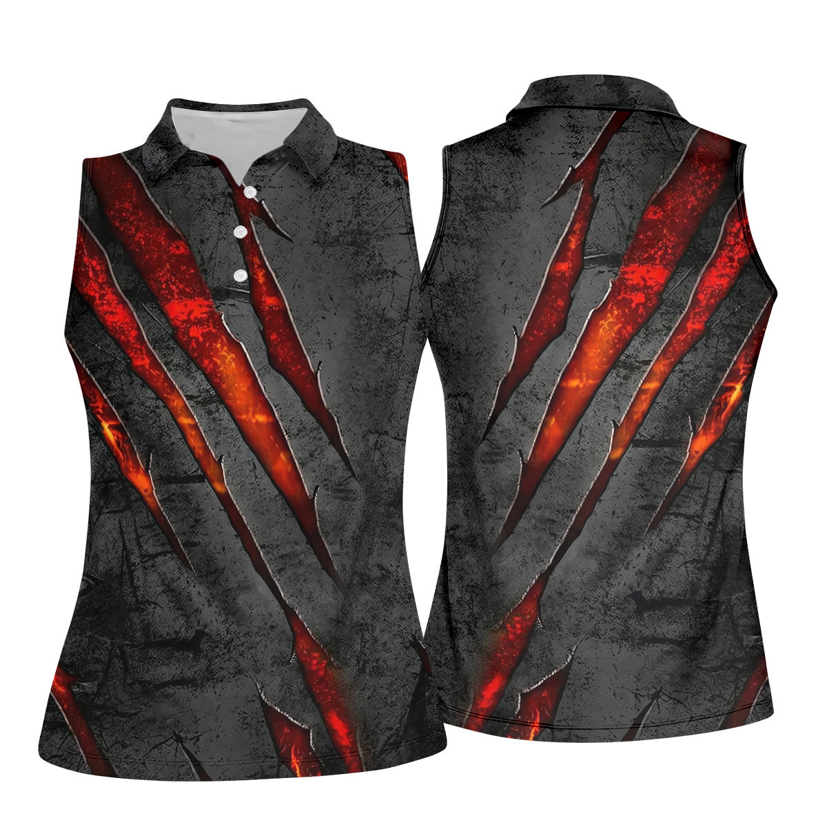 Red Claw Marks Hawaiian Golf Shirt, Scratch Print Women's Golf Tops, Ladies Golf Shirts