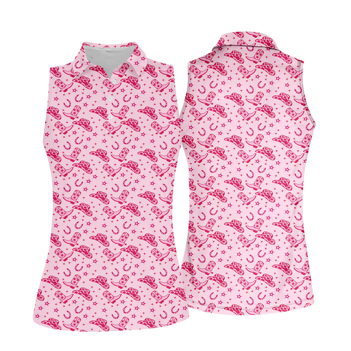 Pink Cowgirl Boots Hat Pattern Hawaiian Golf Shirt, Golf Polo For Women, Women’s Golf Apparel