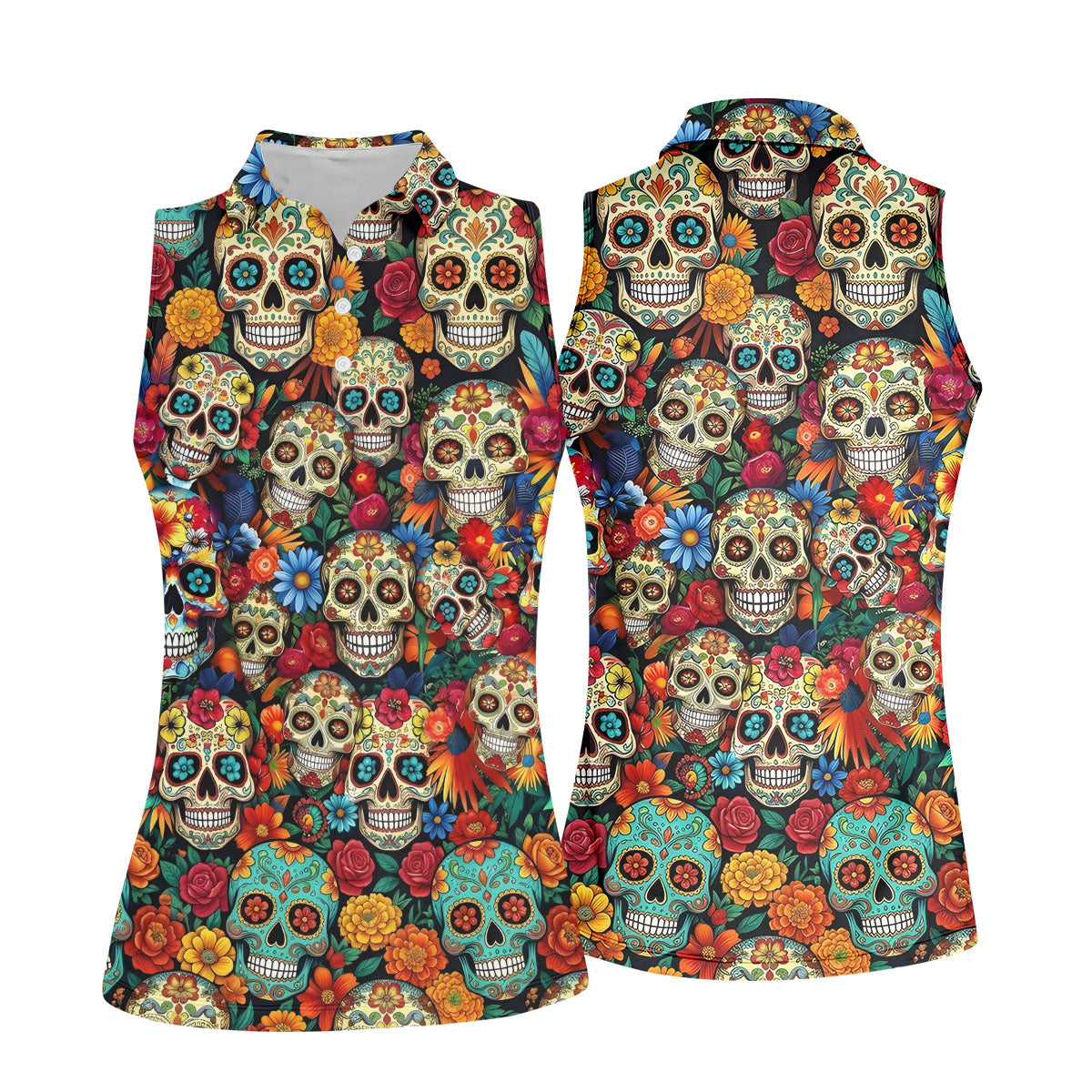 Decorated Skulls Cinco De Mayo Celebration Fiesta Themed Floral Pattern Golf Shirt For Women