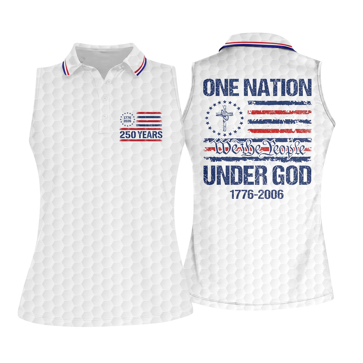 One Nation Under God We The People White Golf Shirt, 250 Years 4th Of July Golf Shirt For Women