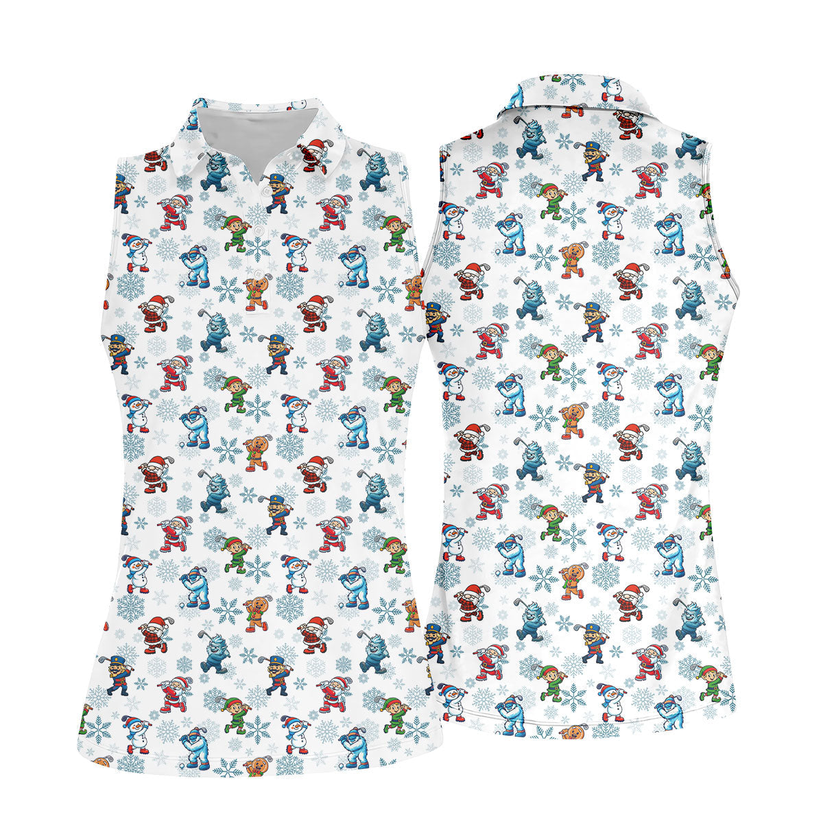 Funny Christmas Characters Golf Pose Fun Women's Golf Shirts, Christmas Golf Shirt, Ladies Golf Shirts