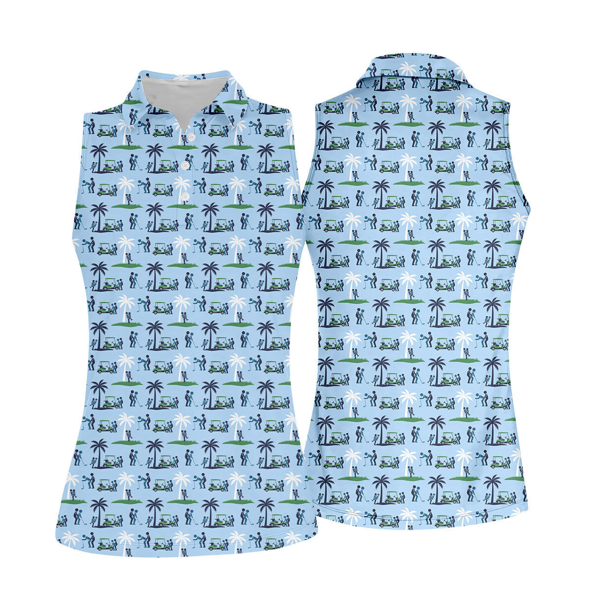 Funny Golf Cart Couple Pattern Women's Golf Tops, Golf Tops For Women, Women’s Golf Apparel