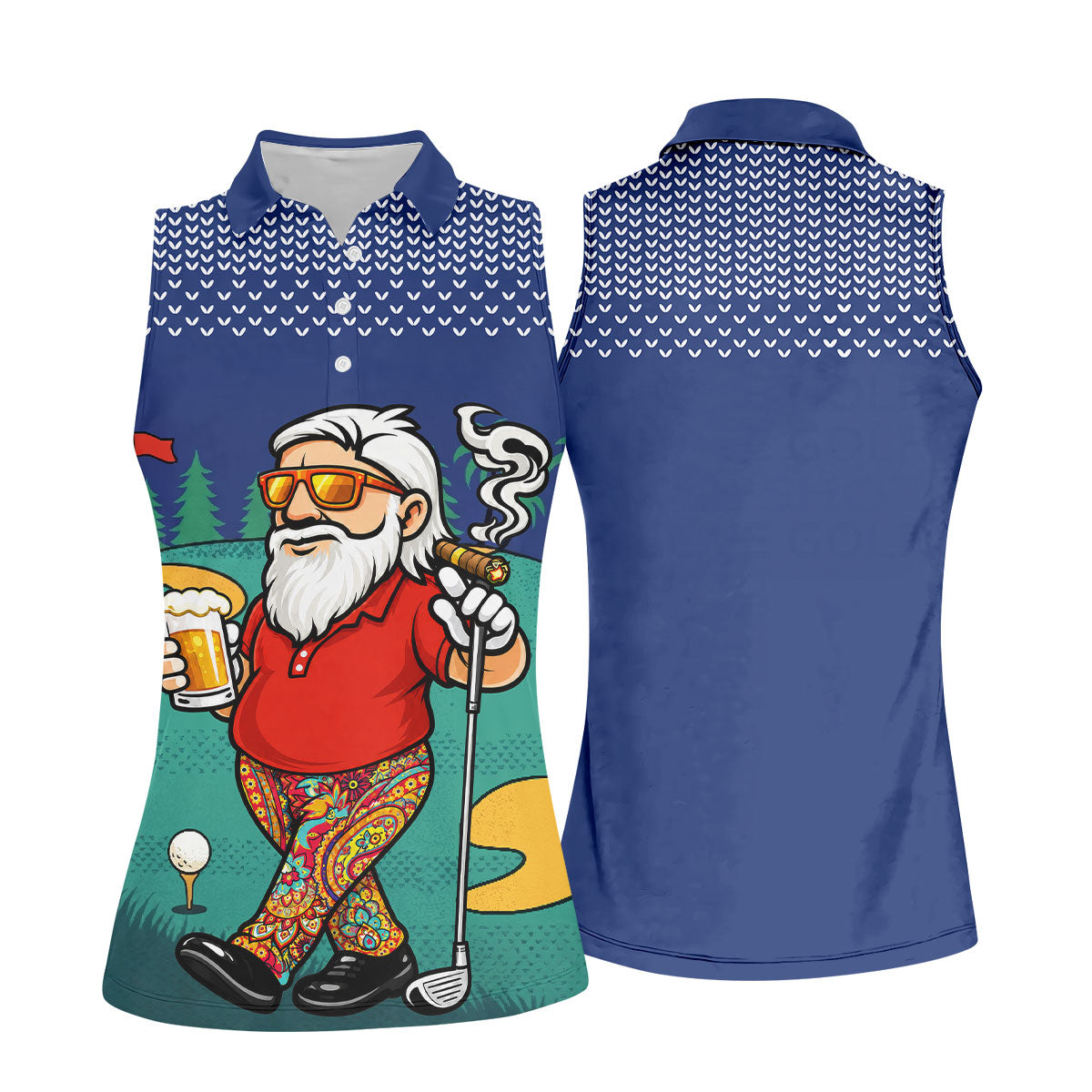 Women's Funny Golf Santa Beer And Cigar Polo Shirt, Christmas Golf Shirt, Women’s Golf Polo, Women’s Golf Apparel