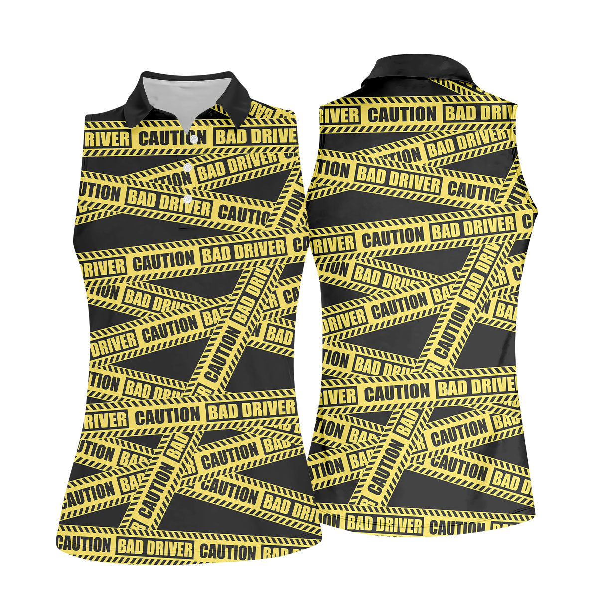 Funny Bad Driver Caution Tape Golf Polo Shirt, Golf Shirts For Women, Performance Golf Shirt