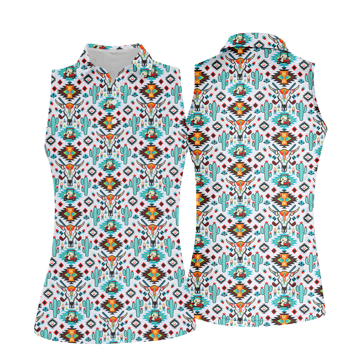 Southwestern Golf Pattern Polo Shirt, Golf Polo For Women, Printed Golf Shirt