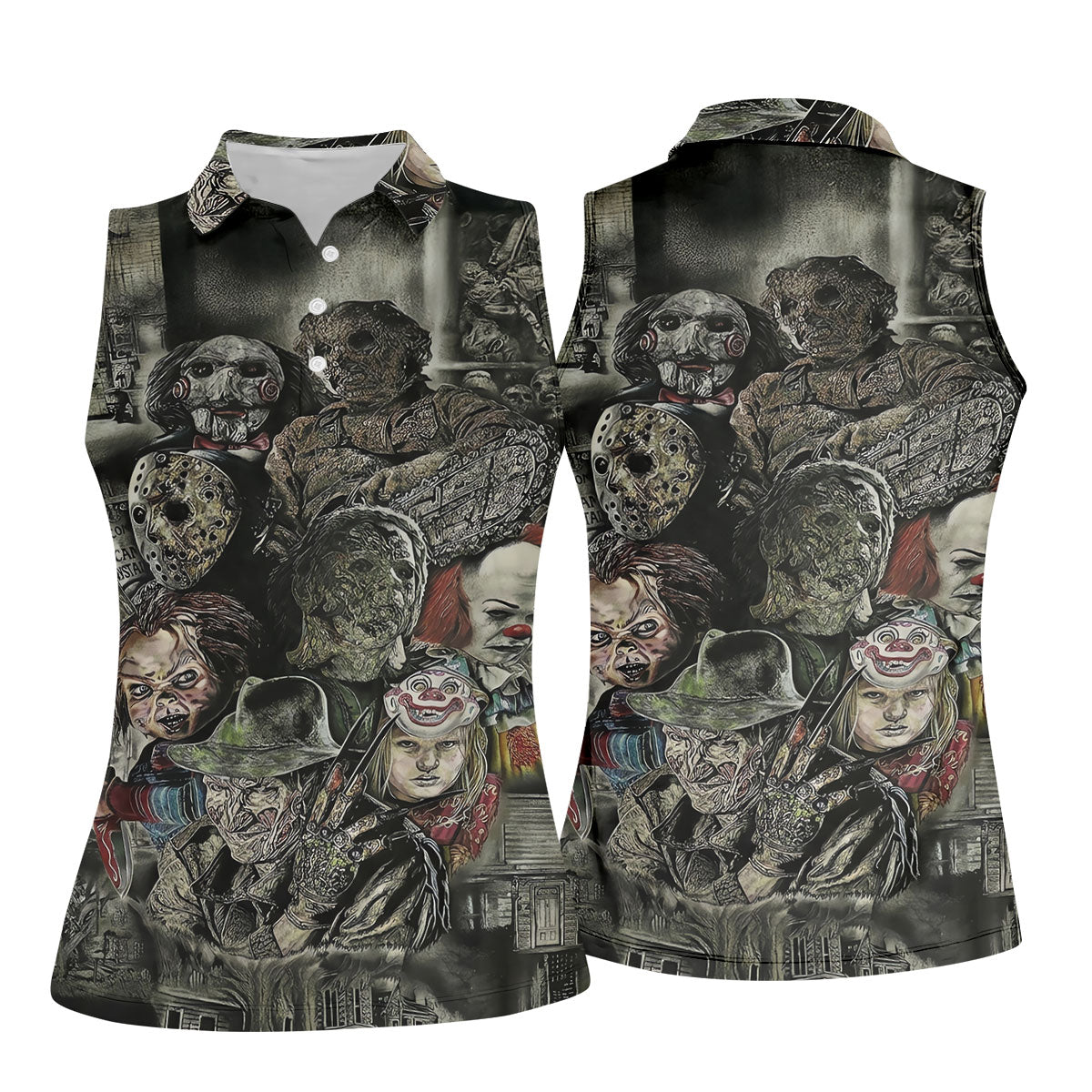 Horror Character Collage Golf Polo Shirt, Women's Golf Polo, Ladies Golf Shirts