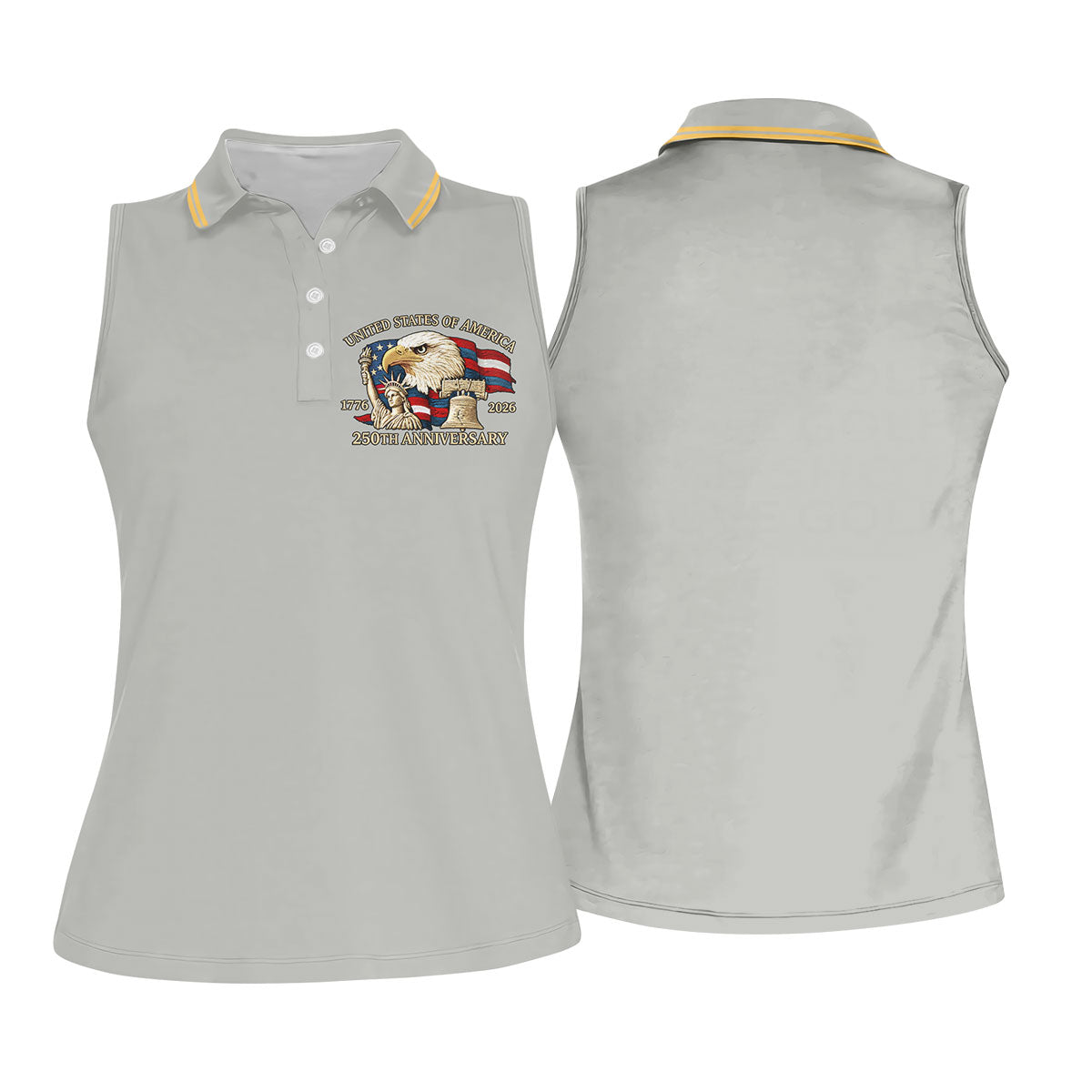 Bald Eagle American Flag 250 Years Grey Golf Shirt, Patriotic 4th Of July Golf Shirt For Women