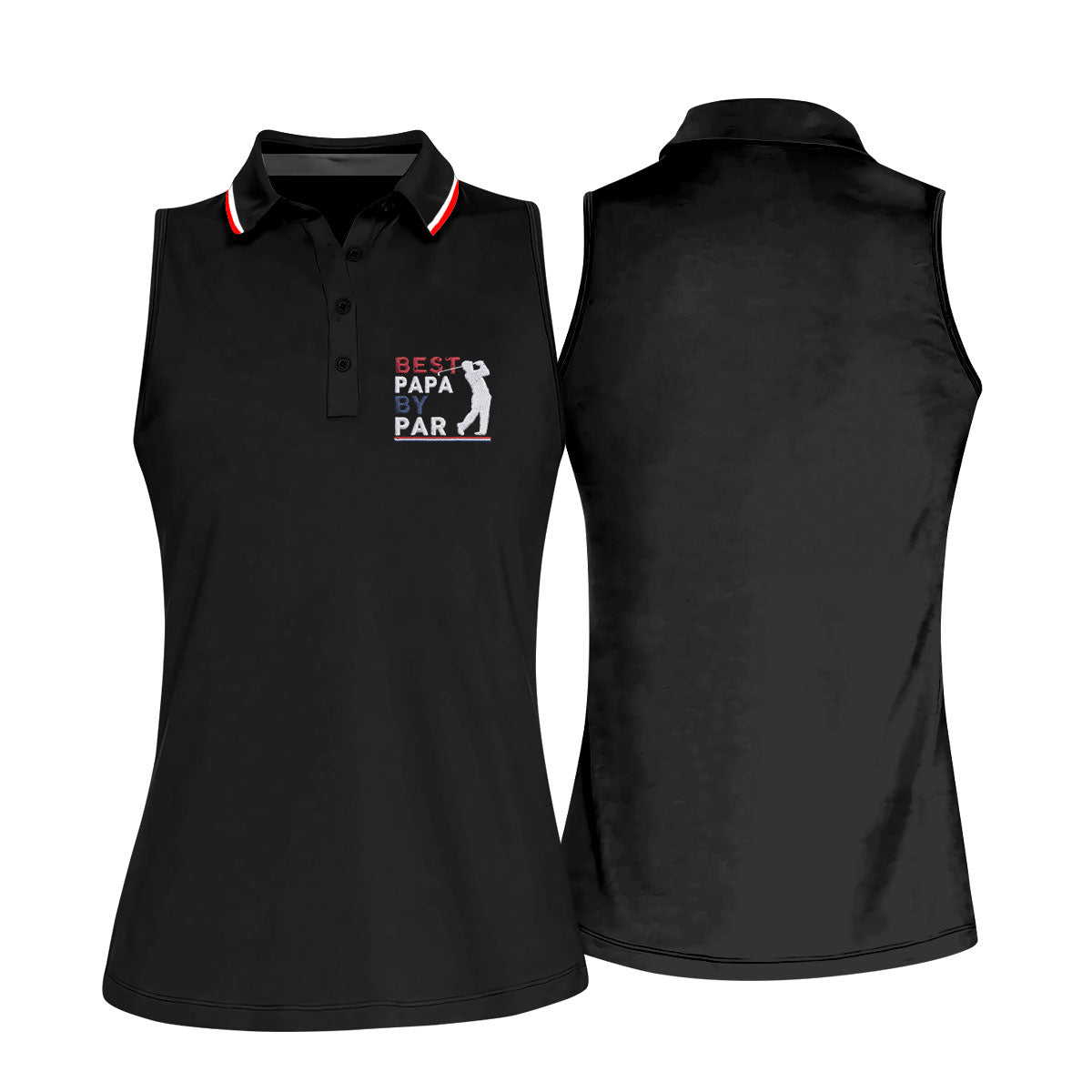Black Best Papa By Par Embroidered Golf Polo Shirt, Ladies Golf Tops, Women’s Golf Polo