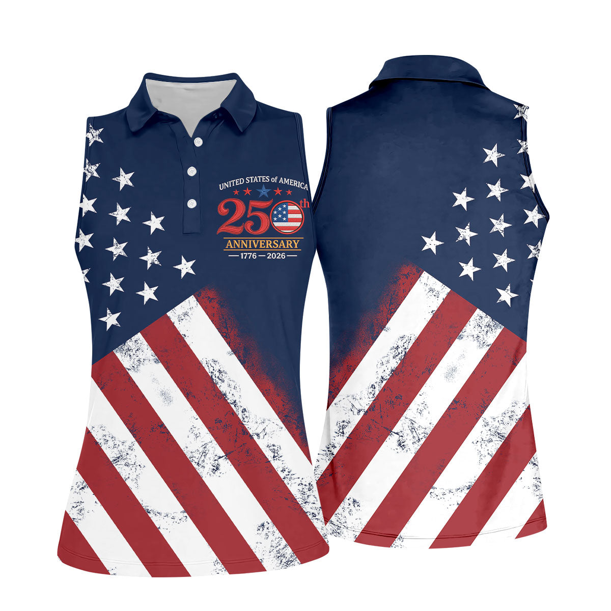 USA 250th Anniversary American Flag Golf Shirt, 4th Of July Golf Shirt For Women
