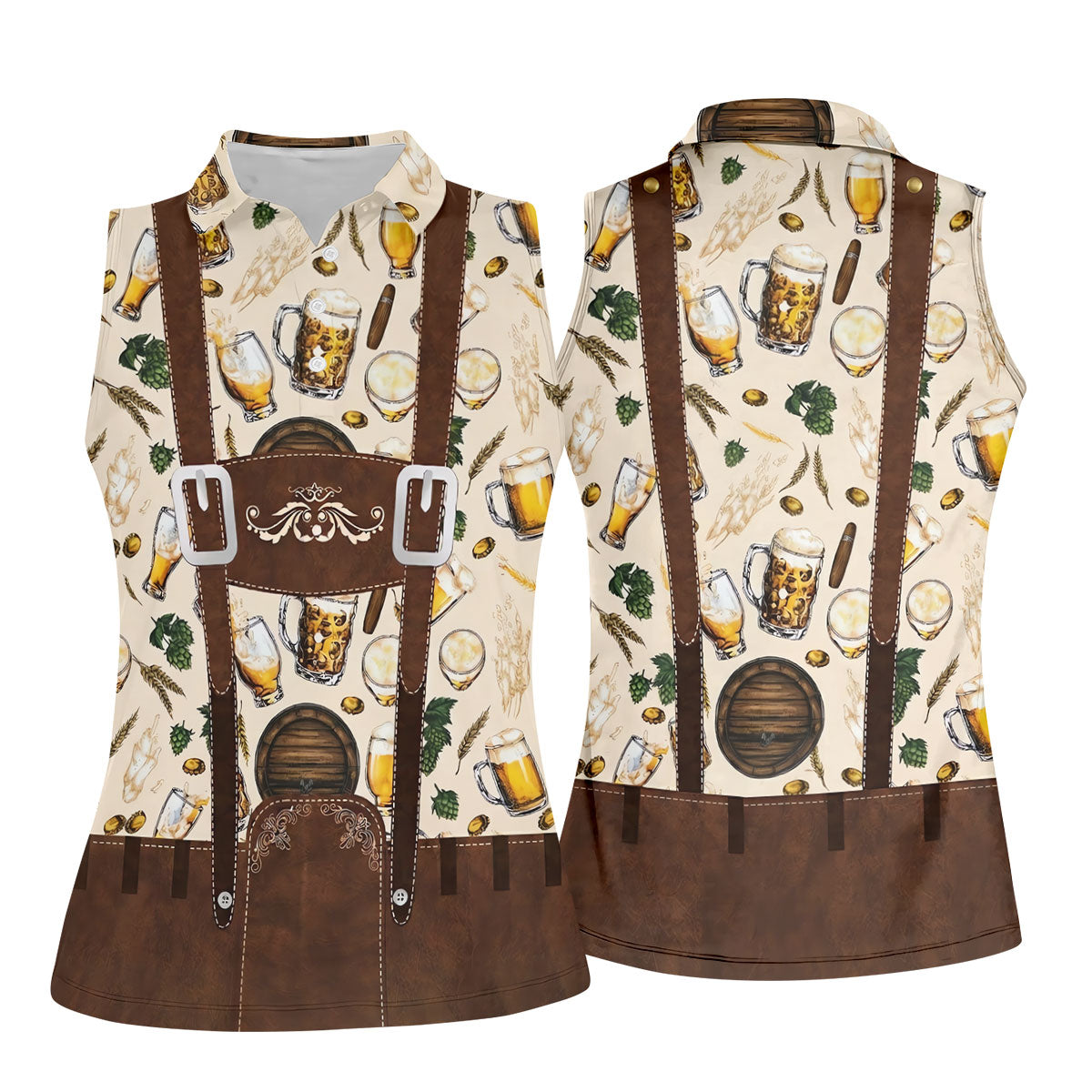 Oktoberfest Lederhosen Beer Pattern Golf Polo Shirt, Hawaiian Golf Shirt, Women’s Golf Polo