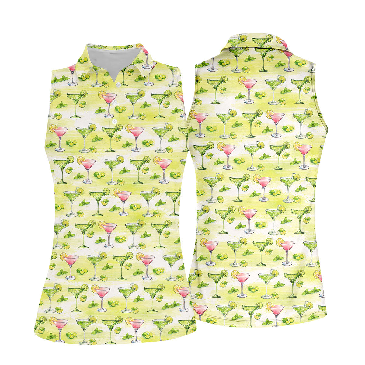 Vintage Margarita Cocktail Lime Pattern Golf Shirt, Women’s Golf Polo, Golf Tops For Women