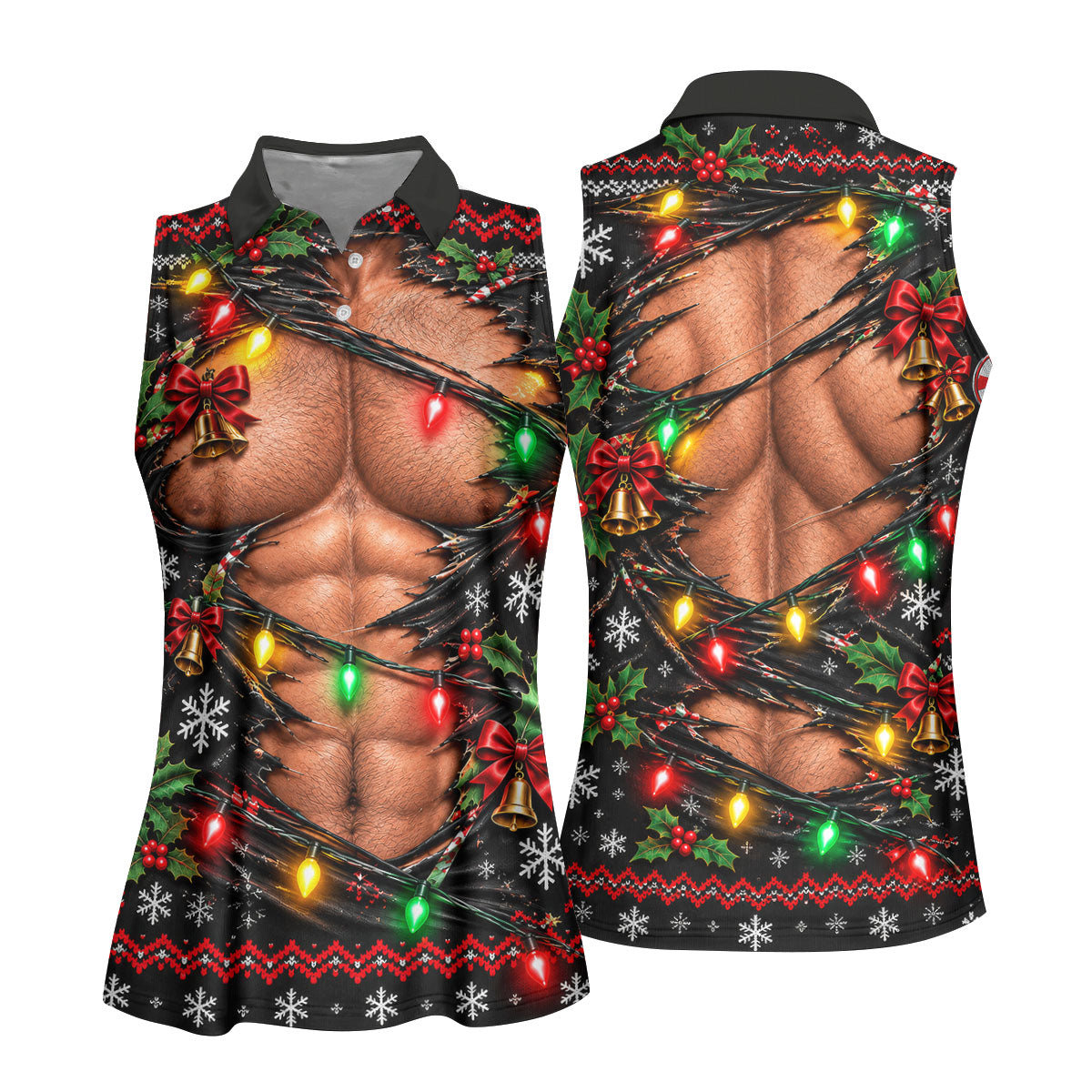 Christmas Ripped Muscle Polo Shirt, Christmas Golf Shirt For Women, Womens Golf Tops