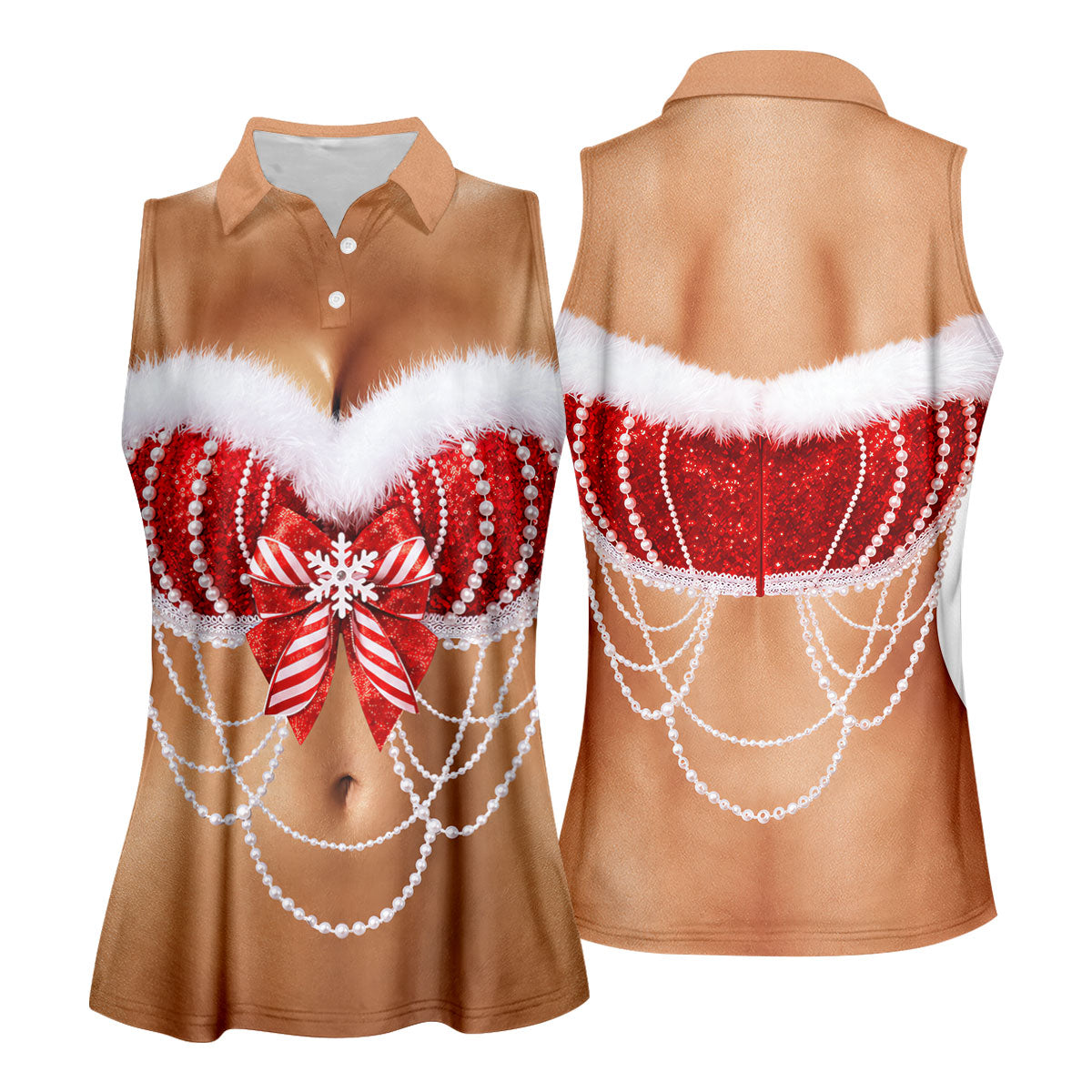 Sexy Santa Bra And Pearls Christmas Golf Shirt, Womens Golf Tops, Ladies Golf Shirts