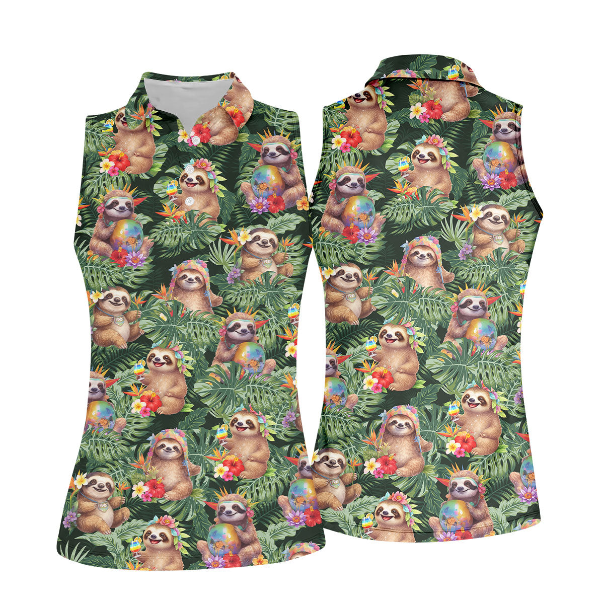 Funny Sloth Hawaiian Summer Ladies Golf Tops, Golf Shirt For Women, Ladies Golf Shirts