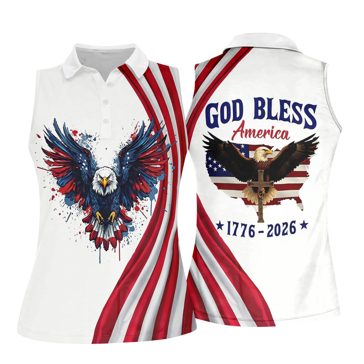 God Bless America 250 Years US Flag Golf Shirt, Patriotic 4th Of July Golf Shirt For Women
