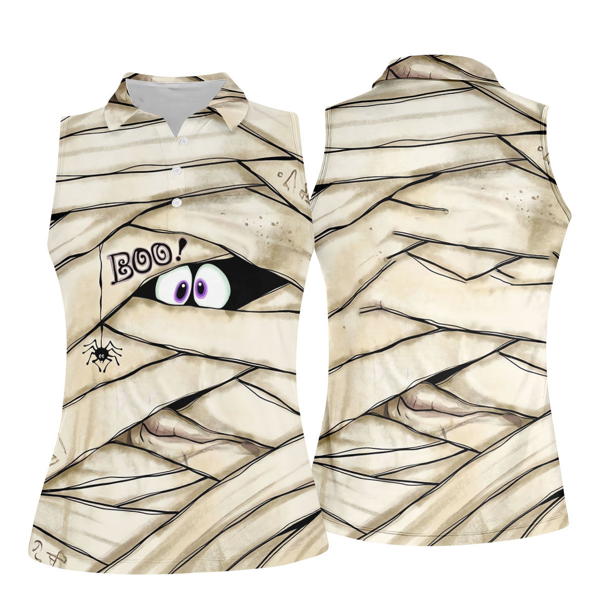 Cute Mummy Peeking Eyes BOO Halloween Golf Polo Shirt, Womens Golf Polo, Ladies Golf Shirts