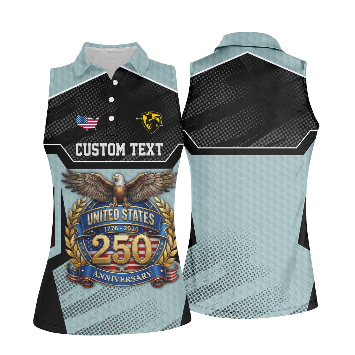 US 250 Anniversary Patriotic 4th Of July Blue Grey Golf Shirt, Ladies Golf Shirts, Golf Shirt For Women
