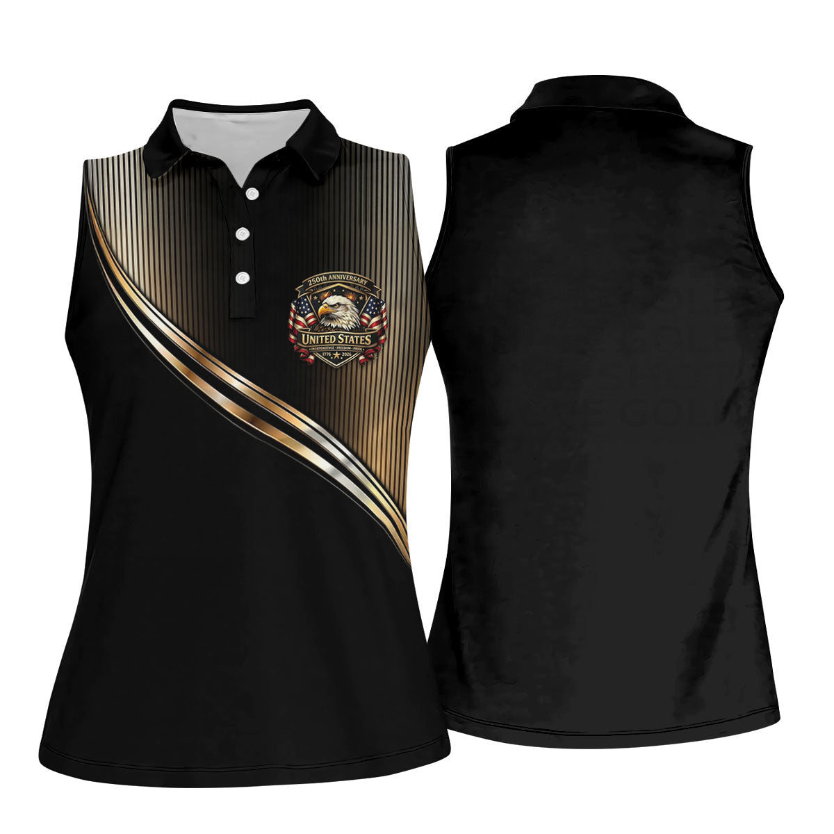 250th Anniversary Metallic Looking Patriotic Golf Shirt, 4th Of July Golf Shirt For Women