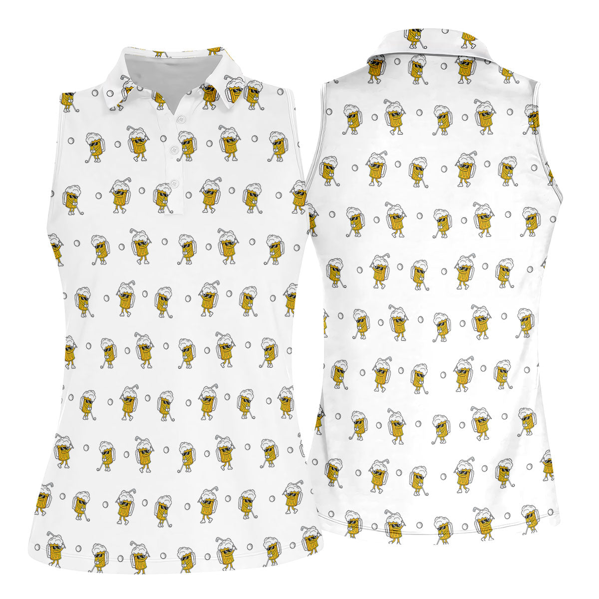 Cartoon Beer Mug Golfer Pattern Golf Polo Shirt, Women’s Golf Polo, Ladies Golf Shirts
