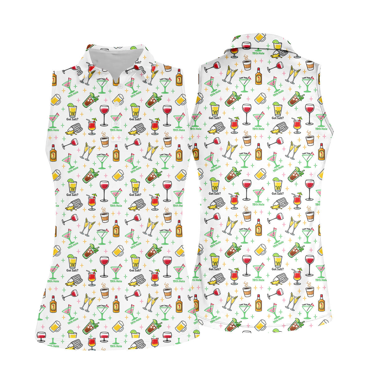 19th Hole Cocktail Drinks Pattern Golf Shirt, Women’s Golf Polo, Golf Shirts For Women