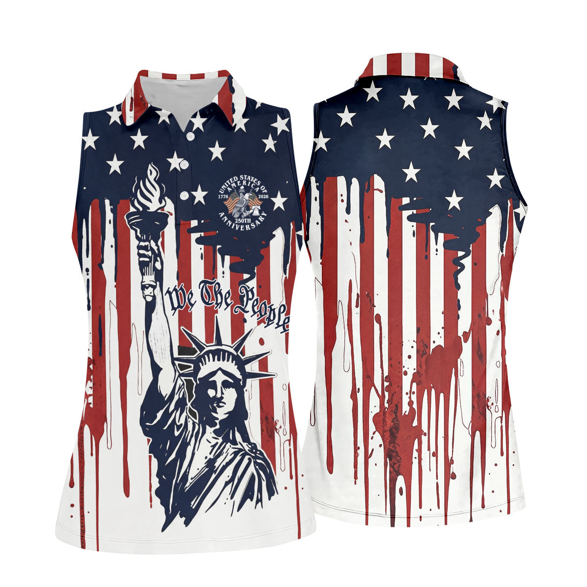 We The People 250 Years Statue Of Liberty And Flag Pattern Patriotic Golf Shirt, Golf Shirt For Women