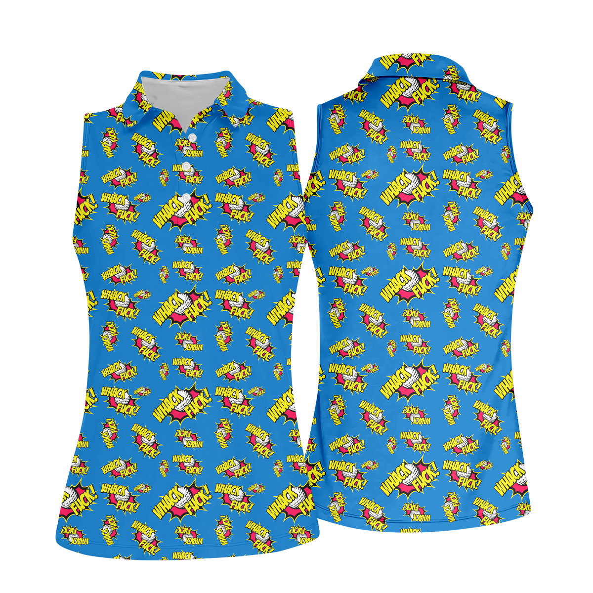 Whack Fuck Comic Golf Ball Pattern Golf Shirt, Women's Golf Tops, Golf Shirts For Women