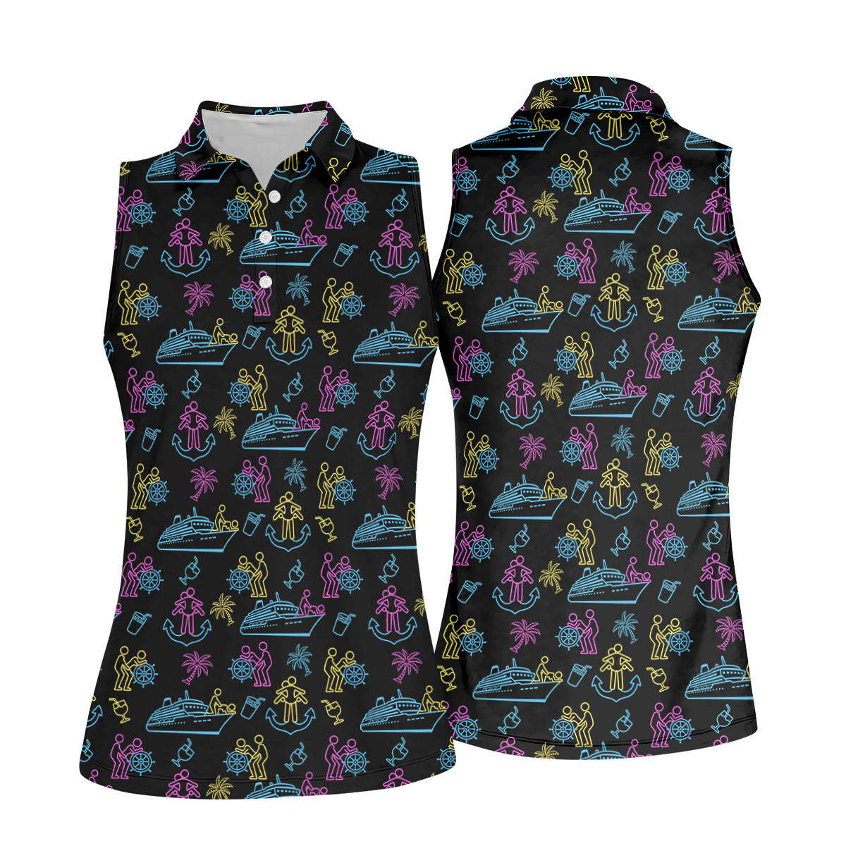 Funny Adult Cruise Vacation Pattern Polo Shirt, Womens Golf Tops, Printed Golf Shirt